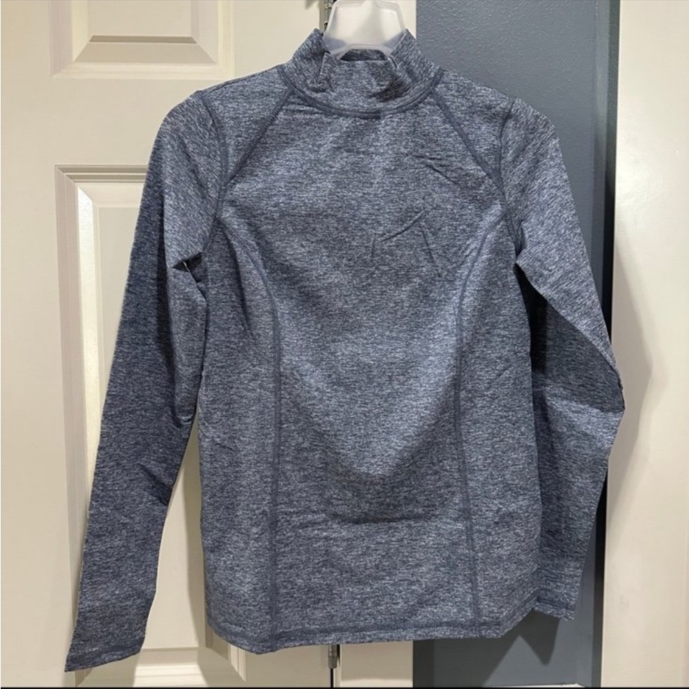 Women’s XXS zuda QVC Blue Grey Mock Neck Long Sleeve Shirt